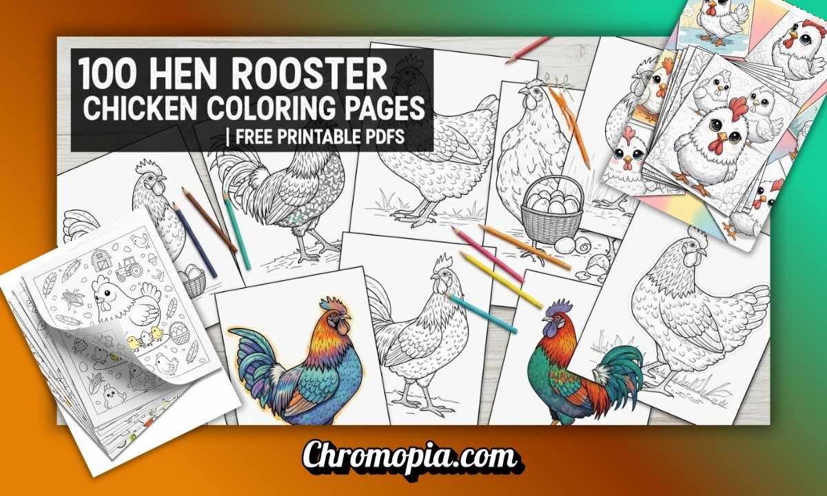 100 Hen, Rooster And Chicken Coloring Pages: (Free Printable PDF sheets) 11 hen-rooster-chicken-coloring-pages