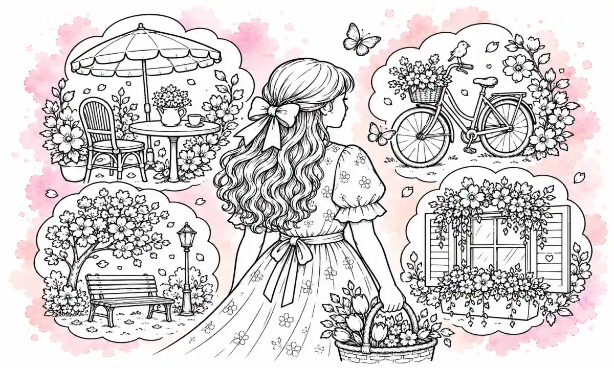 40 Spring Coloring Pages for Adults — Free Printable PDFs - Romantic, Aesthetic And Cozy Scenes