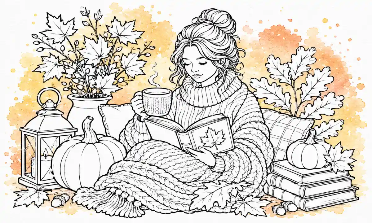 54 Fall Coloring Pages for Adults — Free Printable PDFs - Cozy, Romantic And Aesthetic Designs