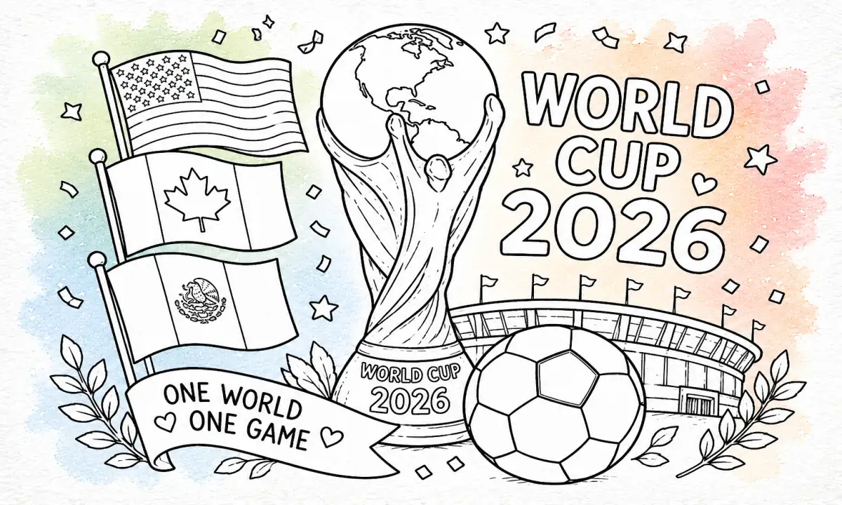 FIFA Soccer World Cup 2026 Coloring Pages — 30 Free Printable PDFs Fan Moments, Retro Art and Host Country Scenes