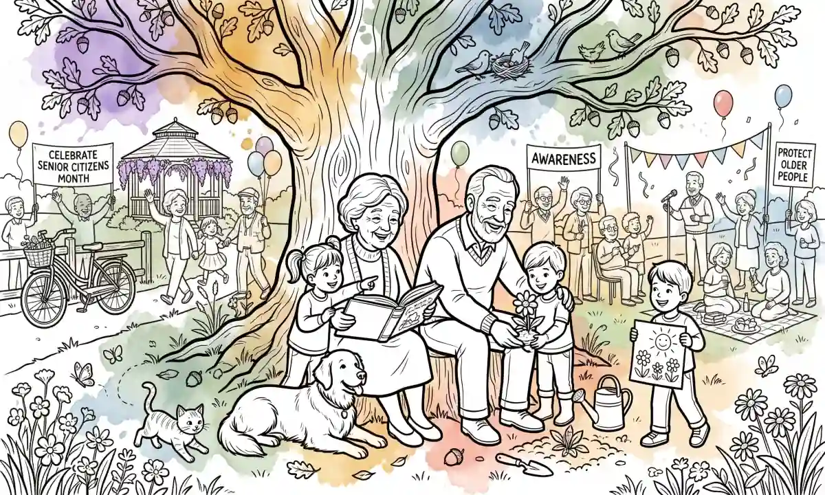 30 Free World Senior Citizens Day Coloring Pages — Intergenerational Moments, Active Elders and Wisdom Portraits