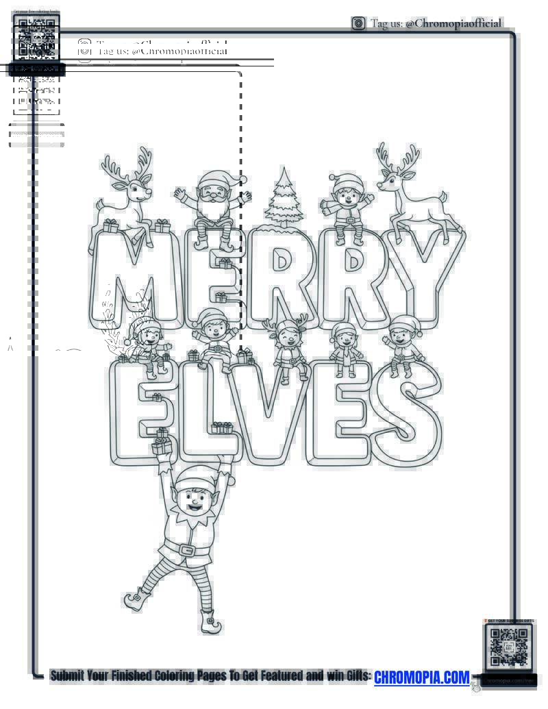 Elf Hanging From Puffy Christmas Text Coloring Page