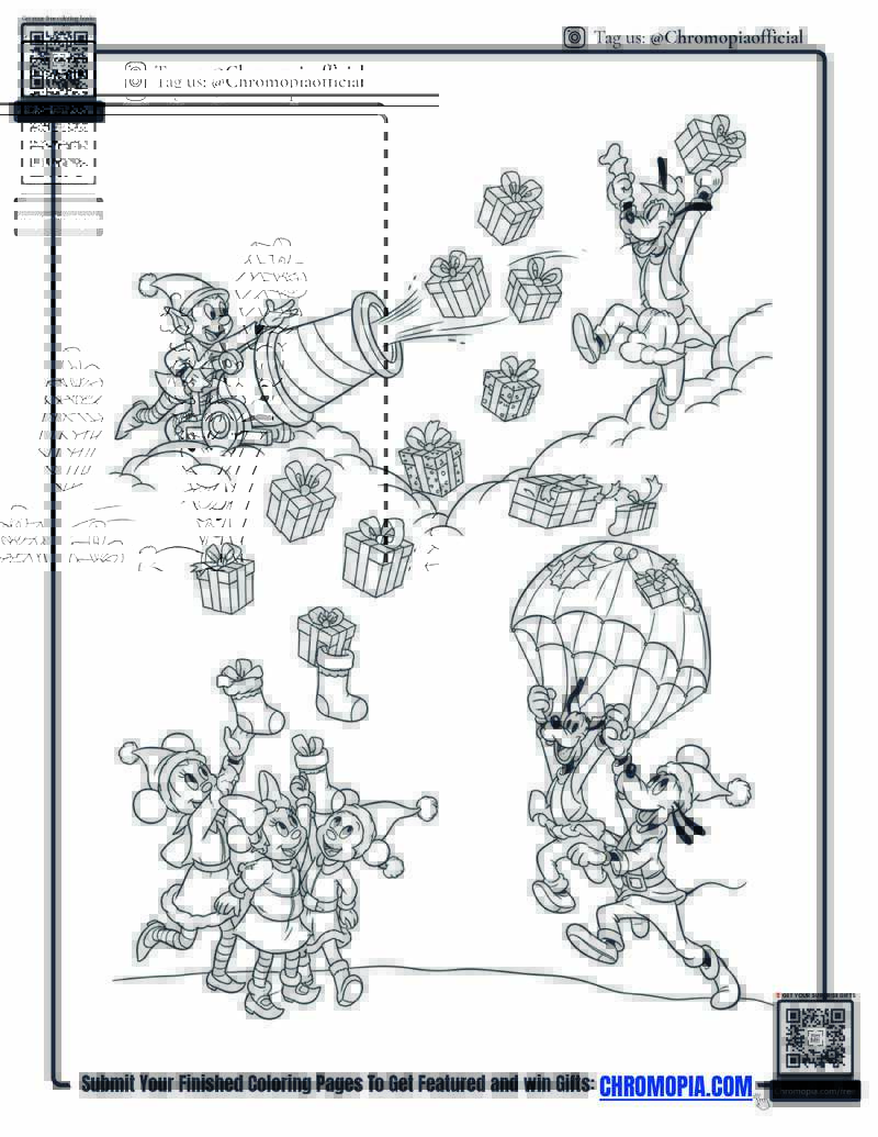 Elf Launching Presents From Cannon Coloring Page