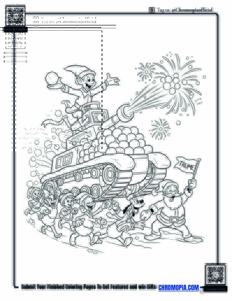 Elf Leading Snowball Battle Parade Coloring Page