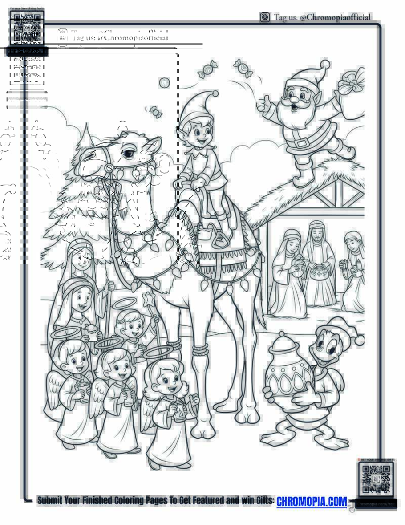 Elf Riding Nativity Camel Parade Coloring Page