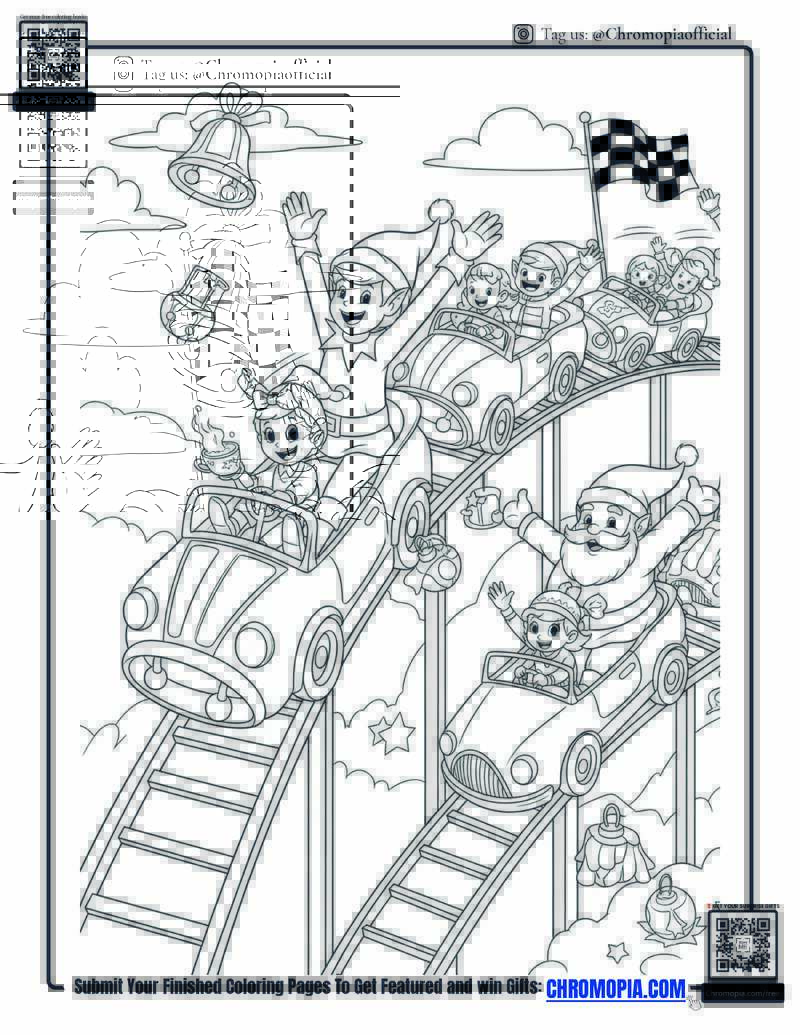 Elf Riding Ornament Roller Coaster Coloring Page