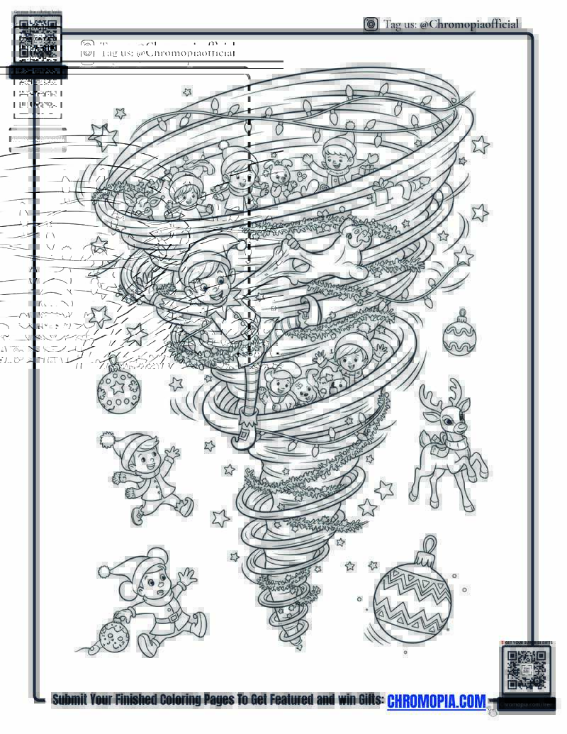 Elf Tangled In Tinsel Tornado Coloring Page