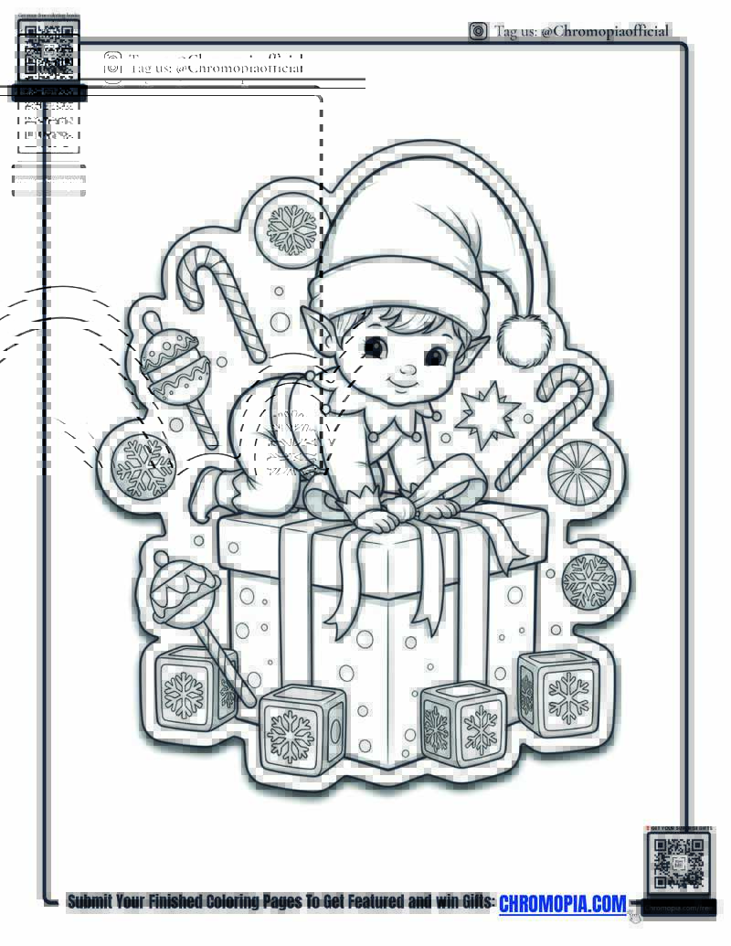 Baby Elf Crawling On Gift Coloring Page