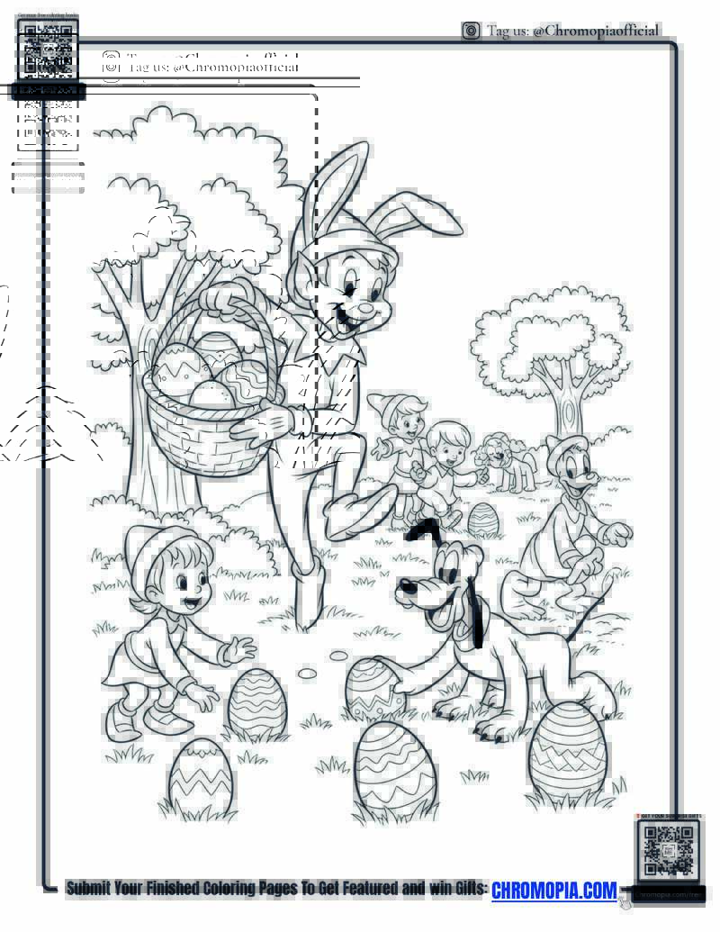 Elf At Easter Egg Hunt Coloring Page