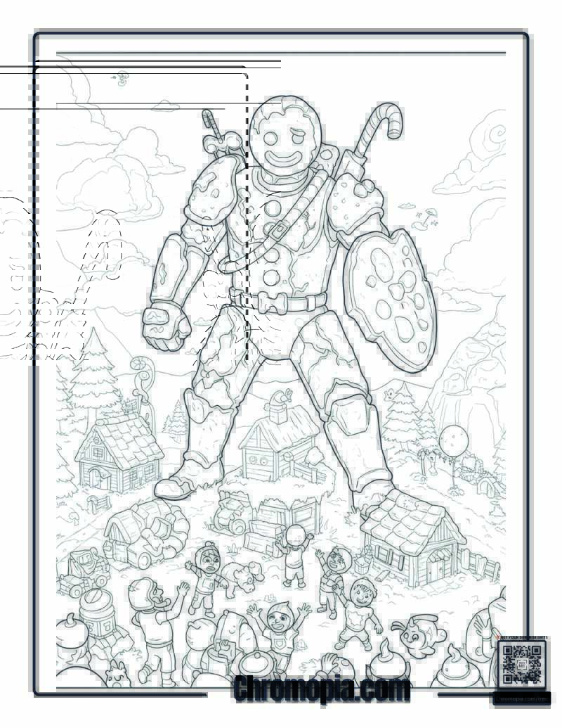Burnt Gingerbread Man Fortnite Coloring Pages – Giant Burnt Gingerbread Warrior Saving the Candy Village