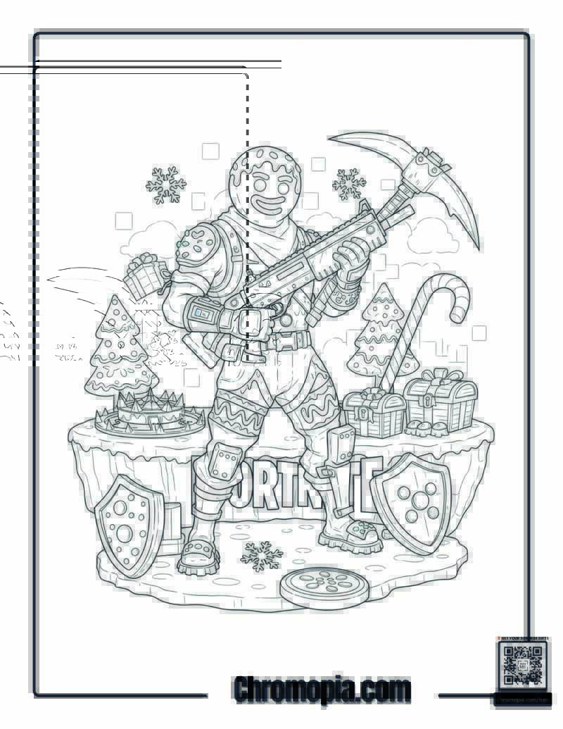 Fortnite Gingerbread Man Coloring Pages – Fortnite Gingerbread Man with Candy Weapons in Battle Pose
