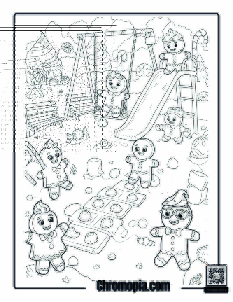 Gingerbread Man Characters Coloring Pages – Gingerbread Friend Group on a Frosting Playground