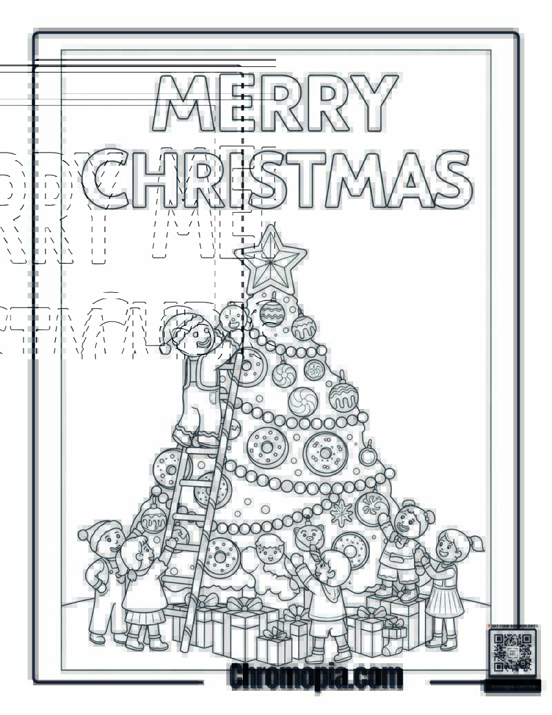 Gingerbread Man Coloring Page – Gingerbread Man Decorating a Giant Christmas Tree