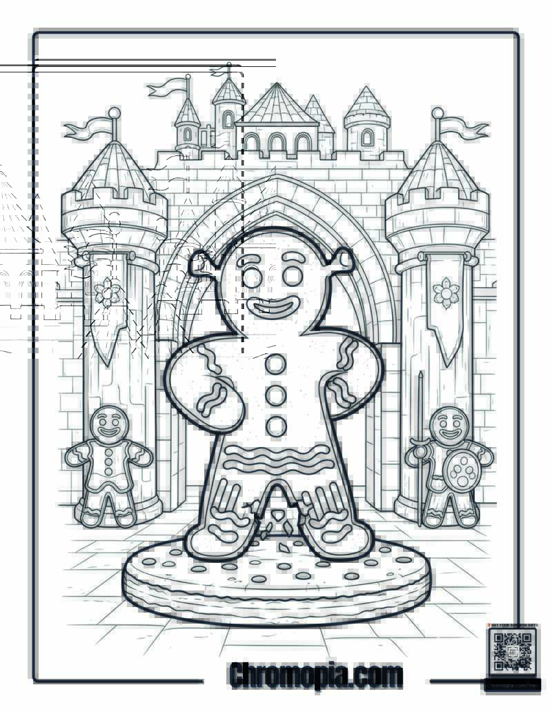 Shrek Gingerbread Man Coloring Pages – Gingerbread Man from Shrek Standing Proudly in the Castle