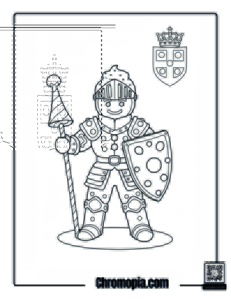 Fairy Tale Knight Gingerbread Man with Candy Sword and Shield coloring sheet