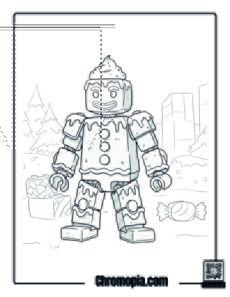 LEGO Style Gingerbread Man with Snap-on Frosting Armor coloring page