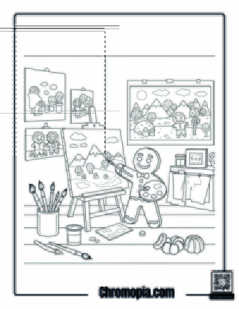 Gingerbread Man Painting in Art Class coloring page