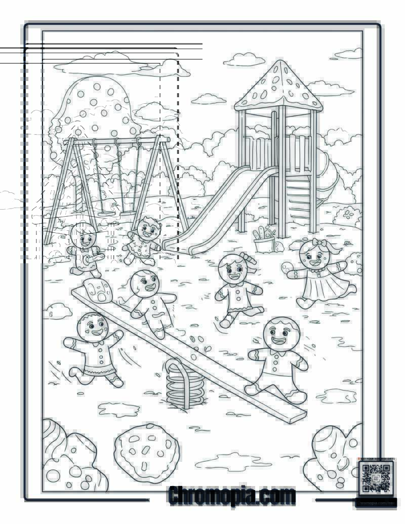 Gingerbread Man Playing Tag at Recess with Kids coloring page