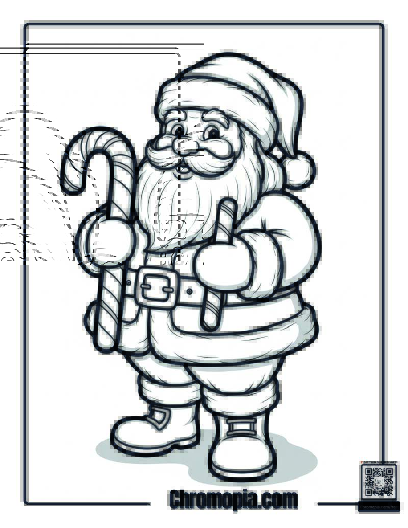 Santa Holding Candy Cane Coloring Page