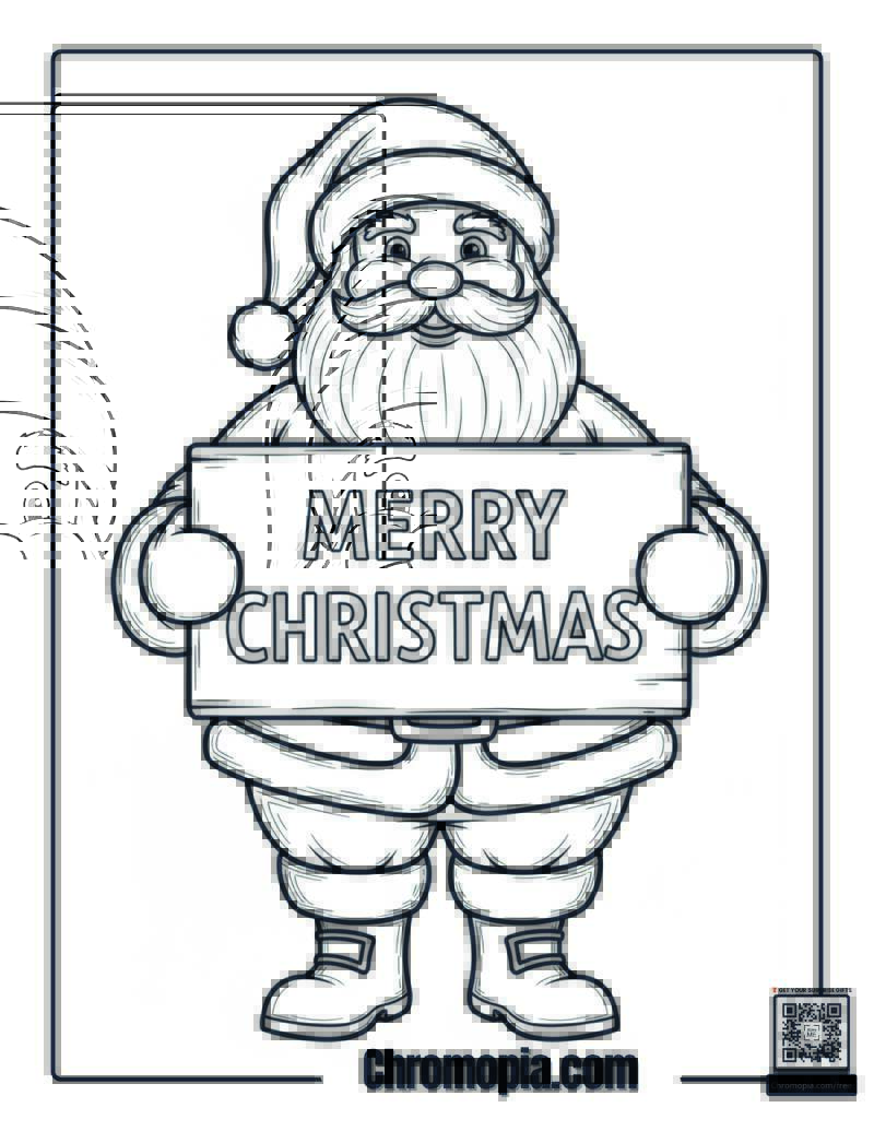Santa Holding Merry Christmas Sign Coloring Page