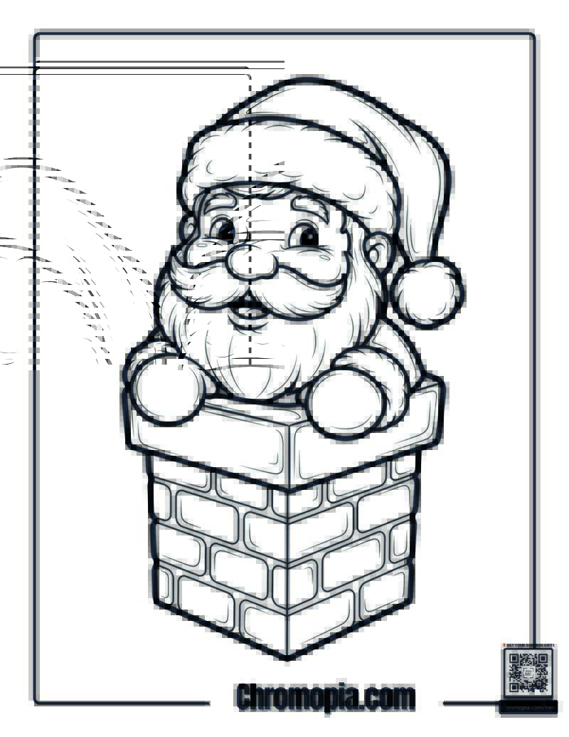 Santa Peeking from Chimney Coloring Page