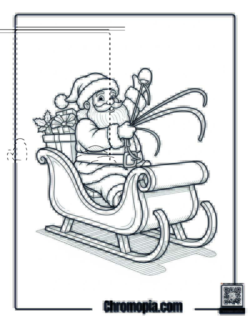 Santa Riding Sleigh Coloring Page