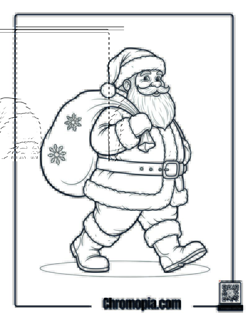Santa Walking with Toy Sack Coloring Page