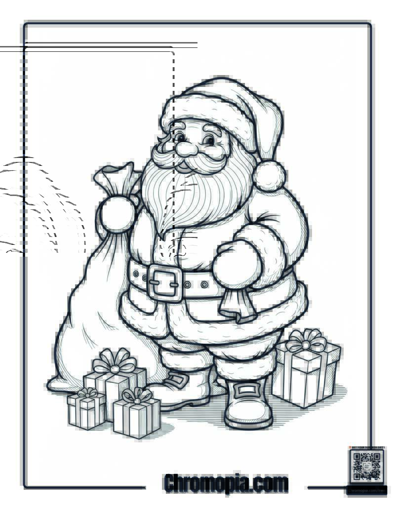 Santa with Open Toy Sack Coloring Page