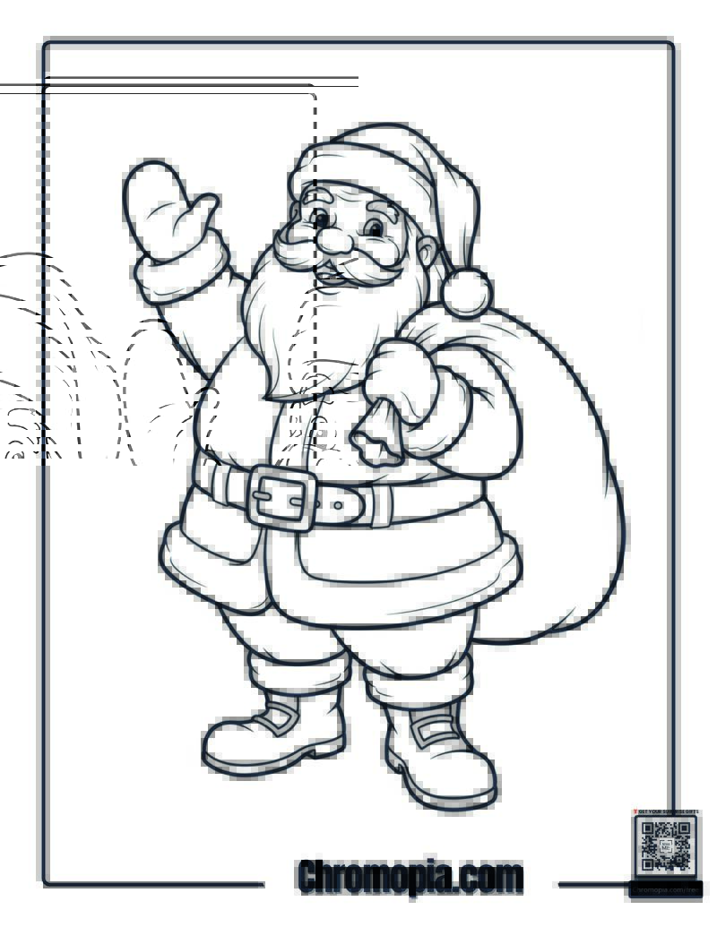 Waving Santa with Gift Sack Coloring Page
