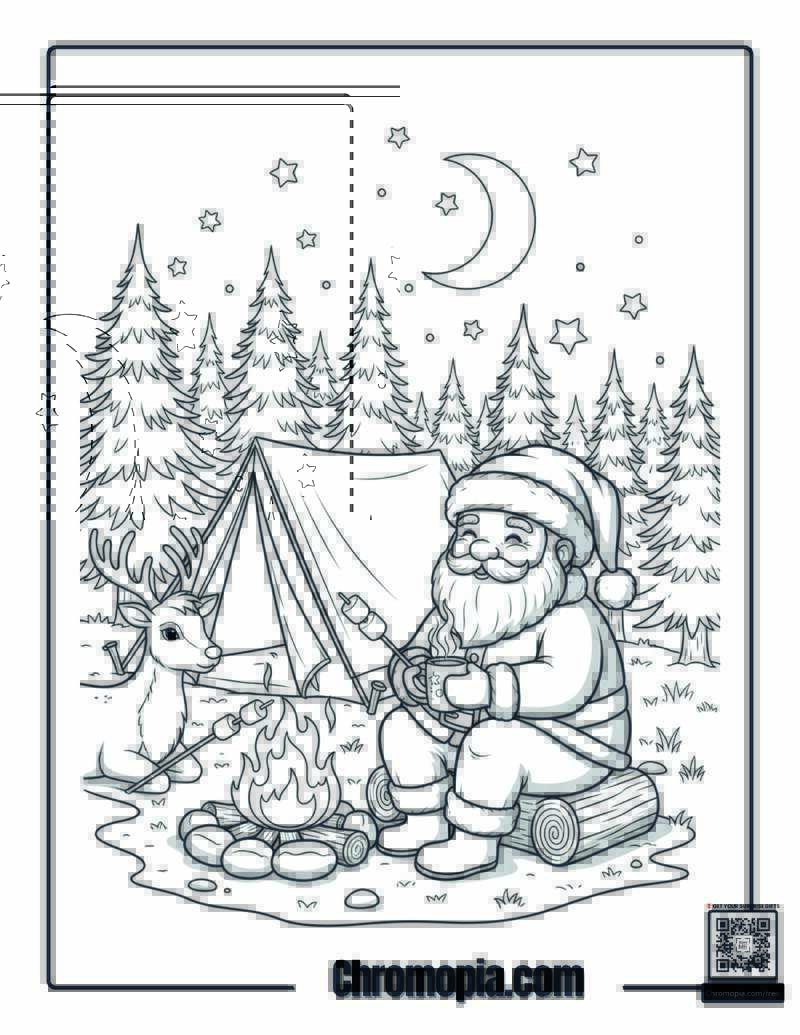 Santa Camping Under the Stars Coloring Page
