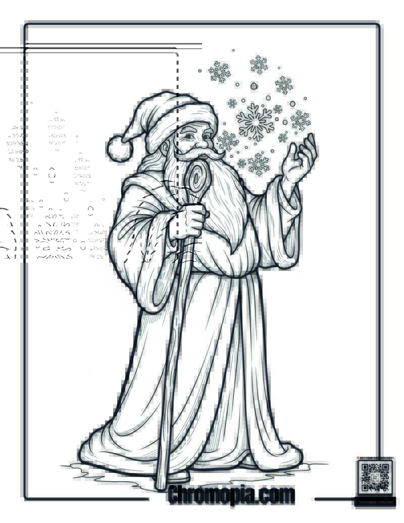 Wizard Santa Casting Holiday Magic Coloring Page