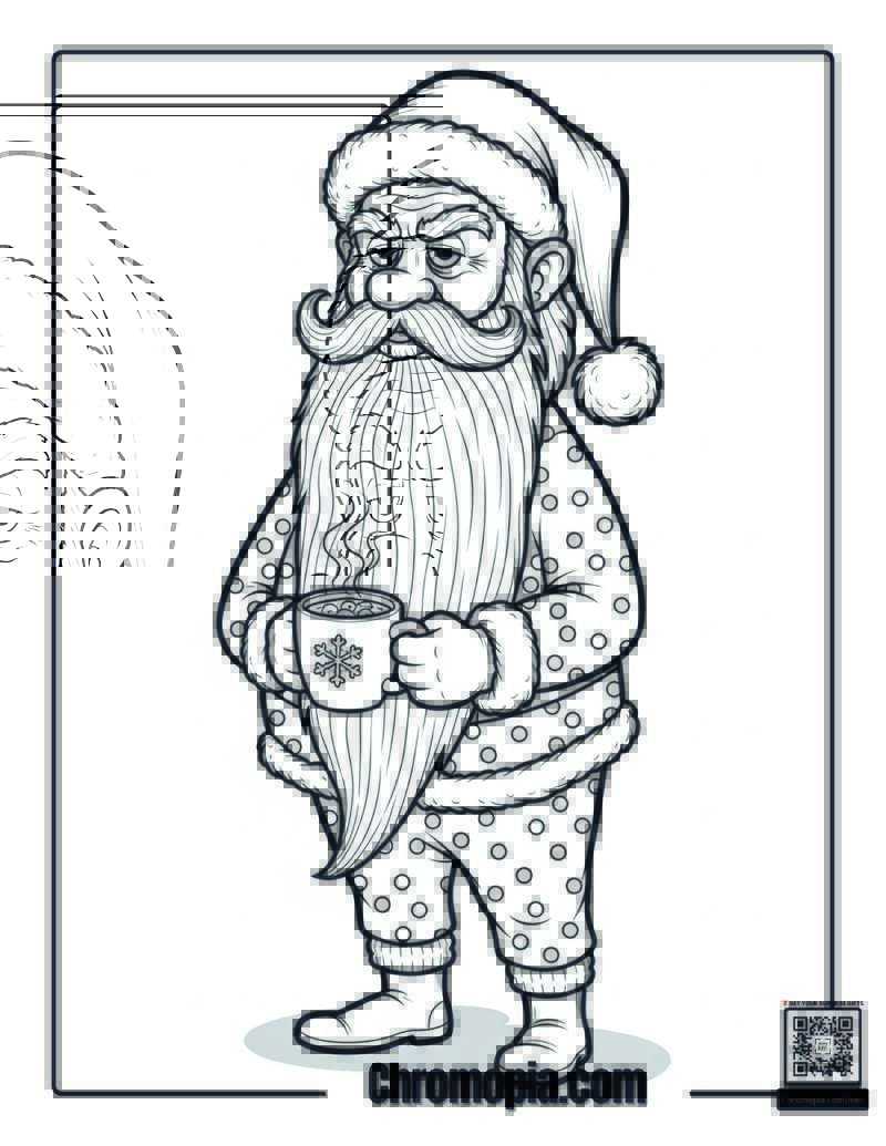 Grumpy Santa in longest beard Coloring Page
