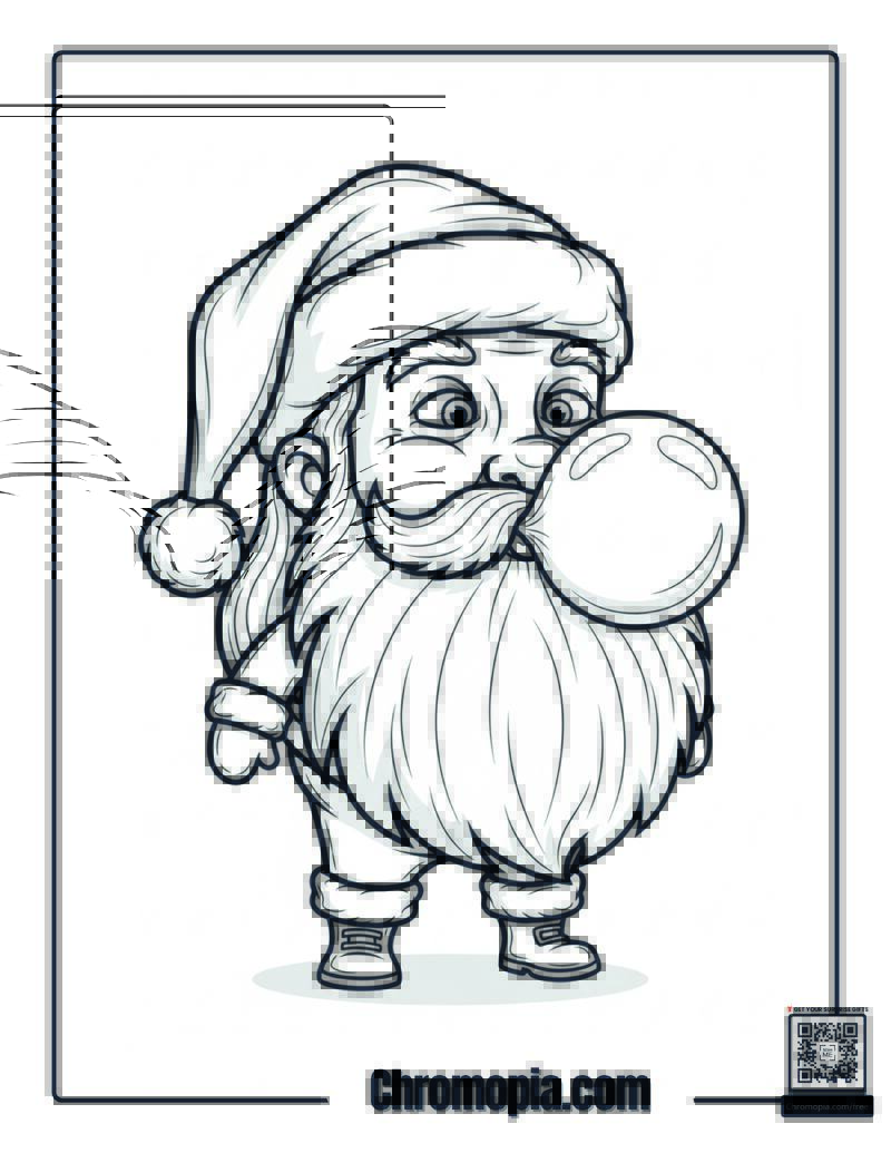 Santa Blowing Bubblegum Coloring Page