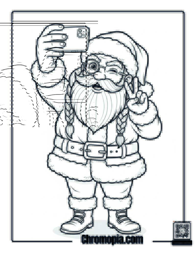 Santa Taking a Selfie Coloring Page