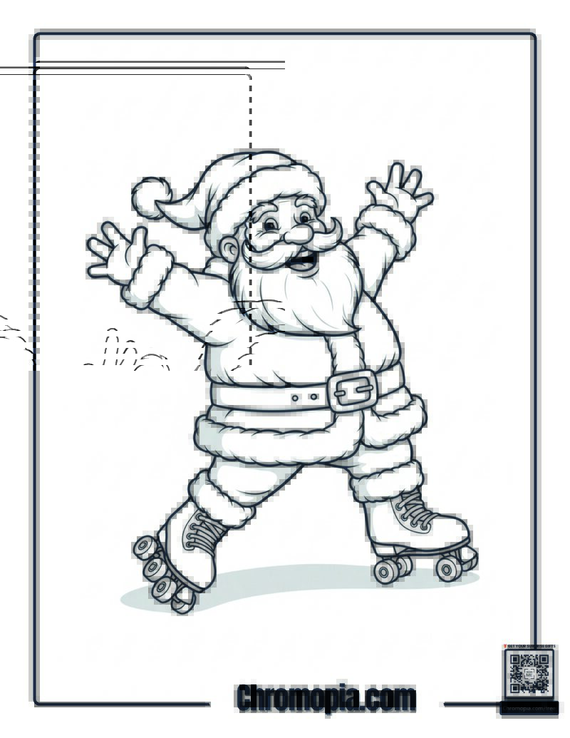 Santa on Roller Skates Coloring Page