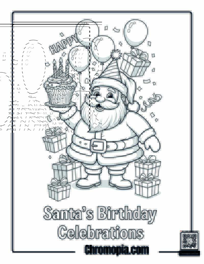 Birthday Party Santa Coloring Page