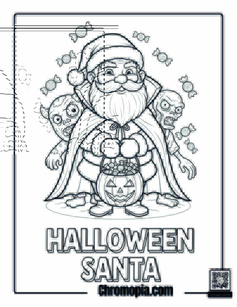 Halloween Santa Coloring Page