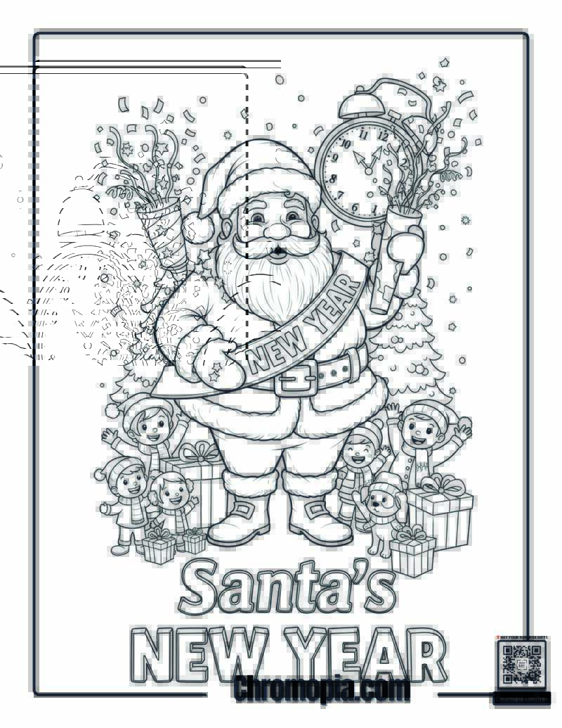 New Year_s Eve Santa Coloring Page