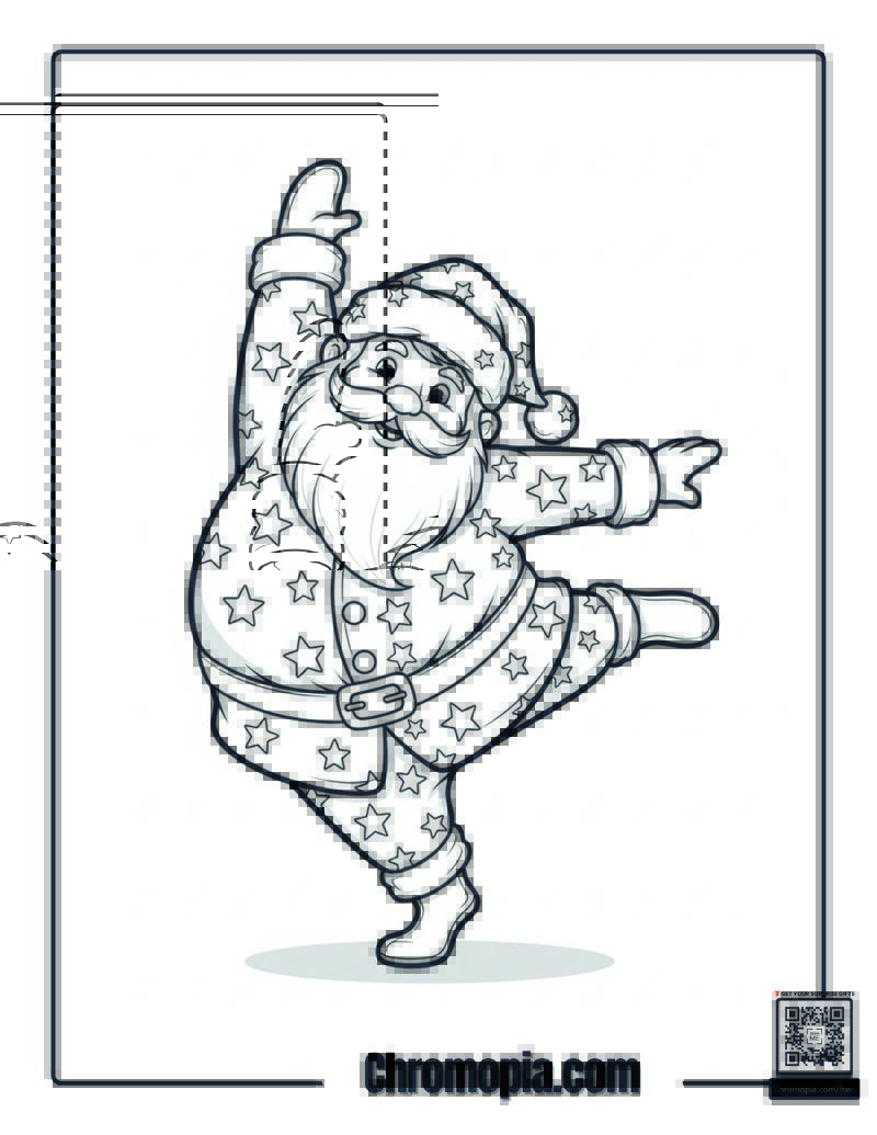 Chubby Santa Doing a Dance Stretch Coloring Page