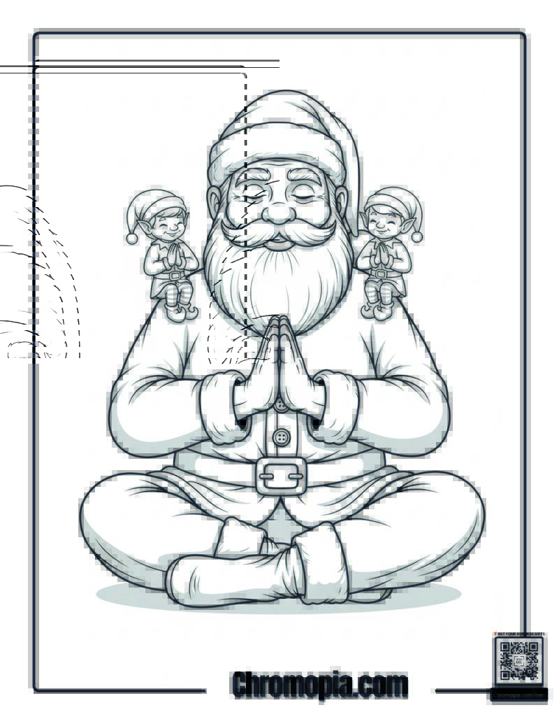 Giant Santa Doing Yoga Pose Coloring Page