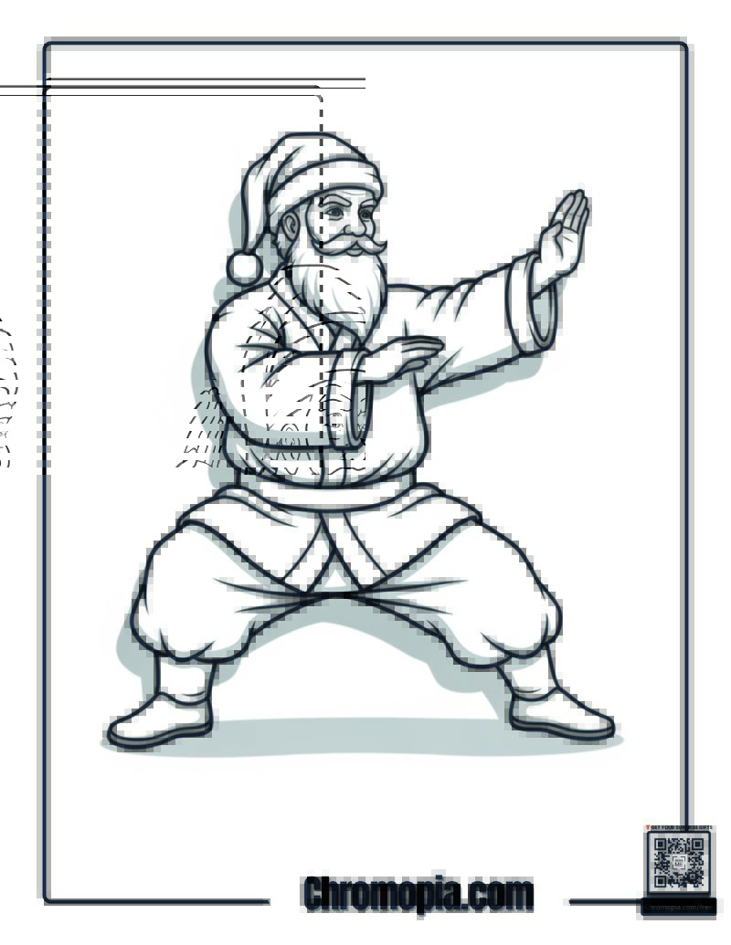 Santa Doing Tai Chi in Flowing Robes Coloring Page