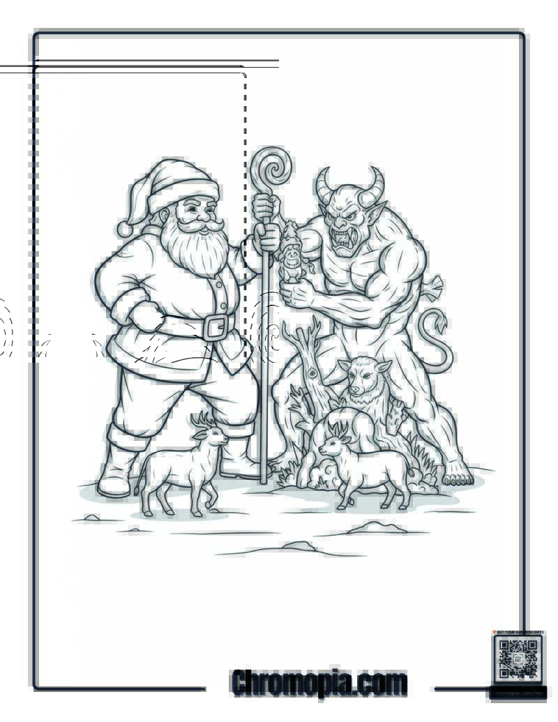 Santa saving wildlife from Demon coloring page