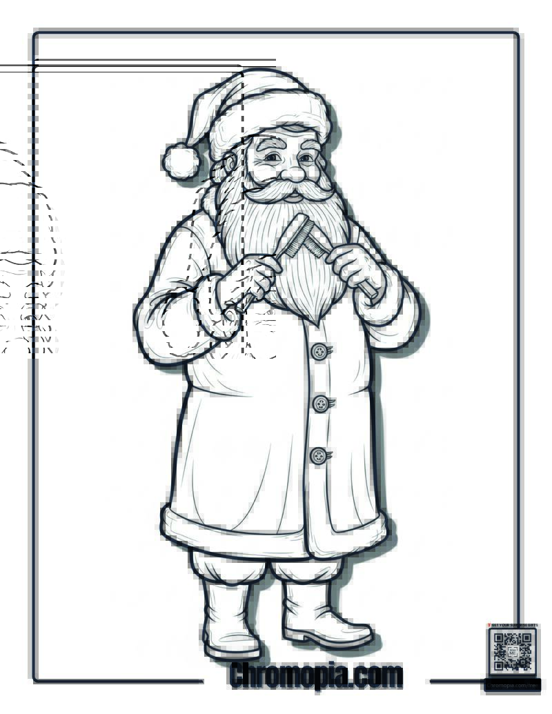 Tall, Lanky Santa Brushing His Beard Coloring Page