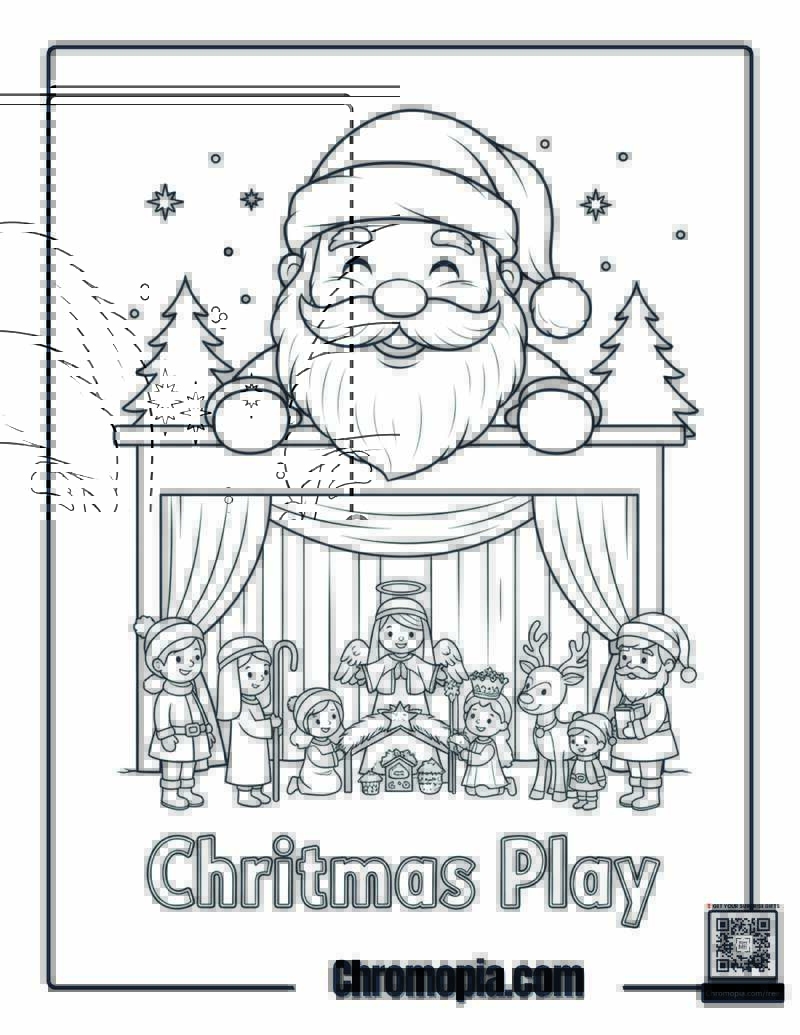 Santa Watching a School Christmas Play Coloring Page