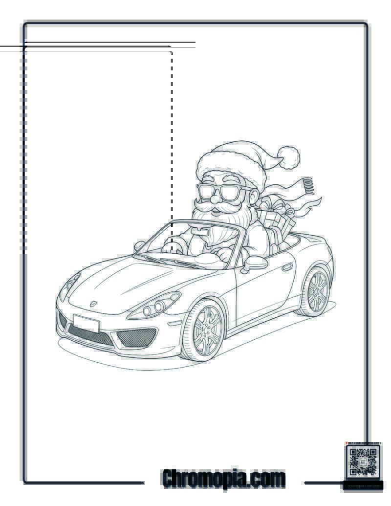 Gen-z Santa Driving a Convertible Sports Car Coloring Page