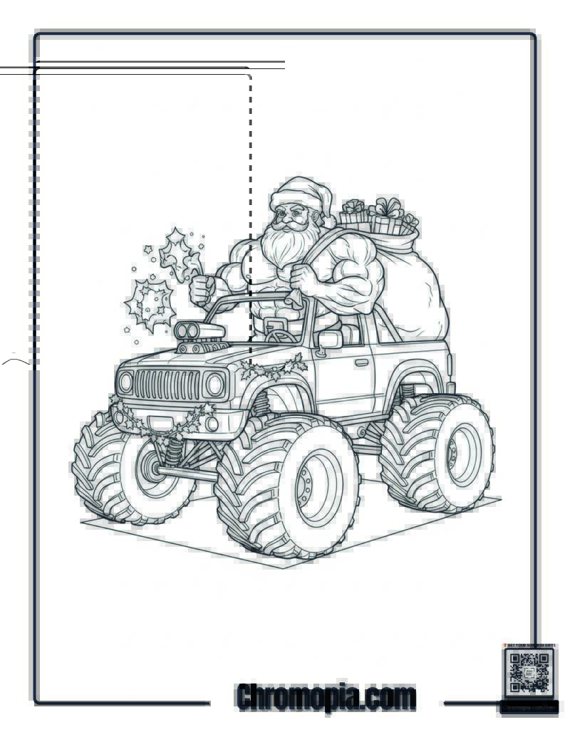 Santa Driving a Topless Monster Truck Coloring Page