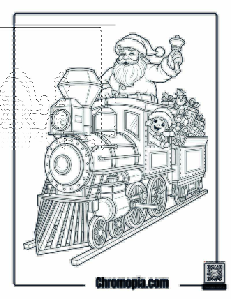 Santa Driving a Train Engine Car Coloring Page