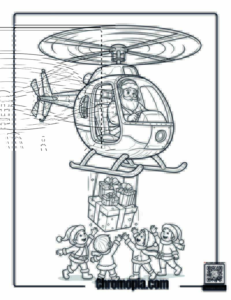 Santa Piloting a Helicopter Coloring Page