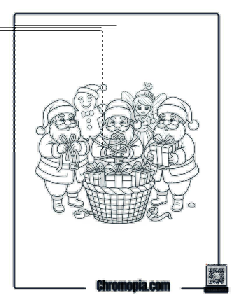 Santas in a Gift Wrapping Contest Coloring Page
