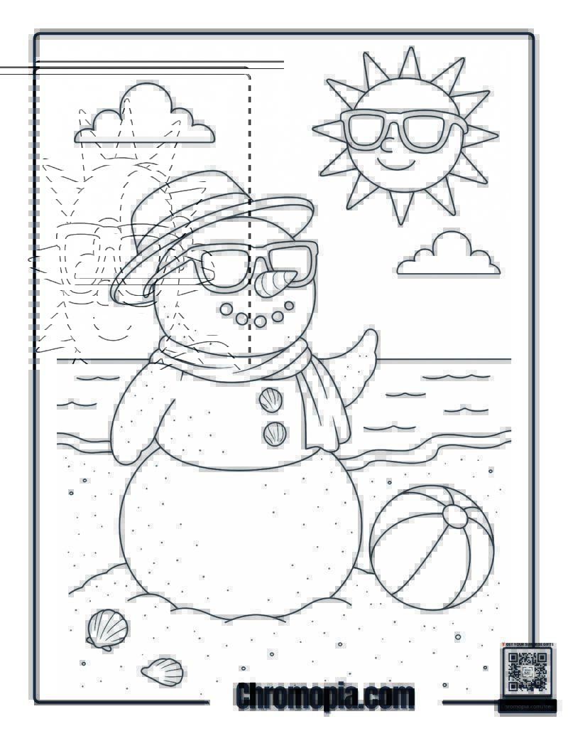 Beach Snowman Coloring Page